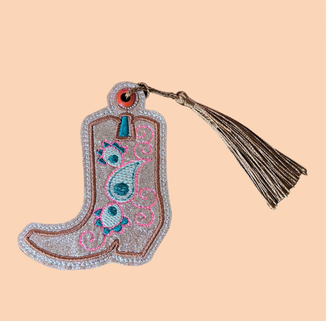 Paisley Cowgirl Boot Glitter Bookmark
