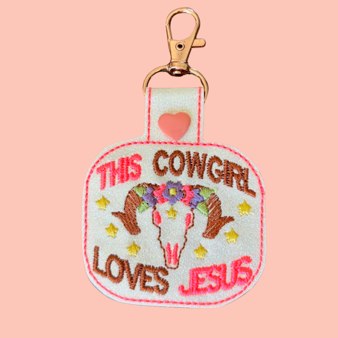 This Cowgirl Loves Jesus Glitter Keychain with Rose Gold Hardware