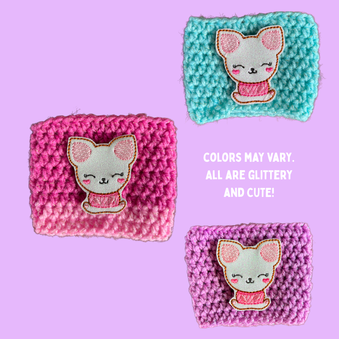 Chihuahua Crochet Coffee Cozy with Glitter Embroidery Accent