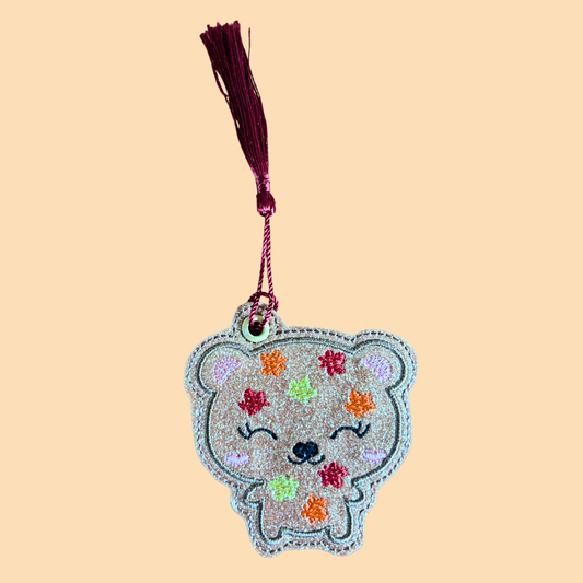 Fall Bear in Leaves Glitter Bookmark