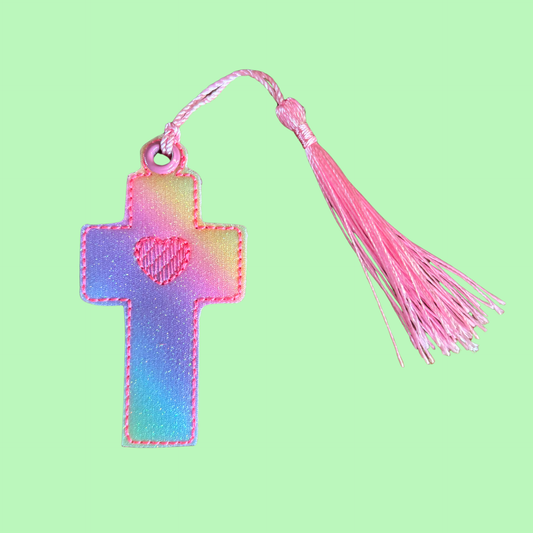 Rainbow Little Cross Glitter Bookmark