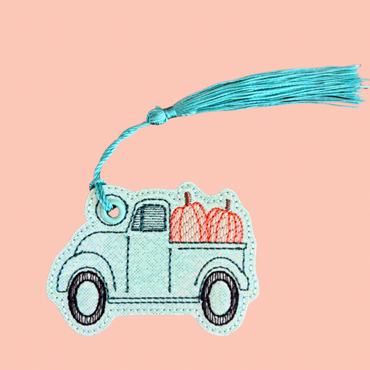 Pumpkin Truck Glitter Bookmark