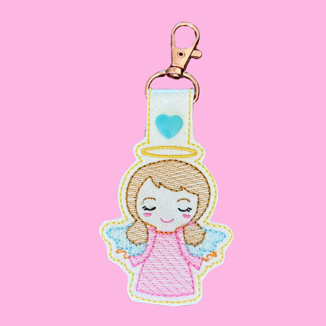 Little Angel Glitter Keychain with Rose Gold Hardware