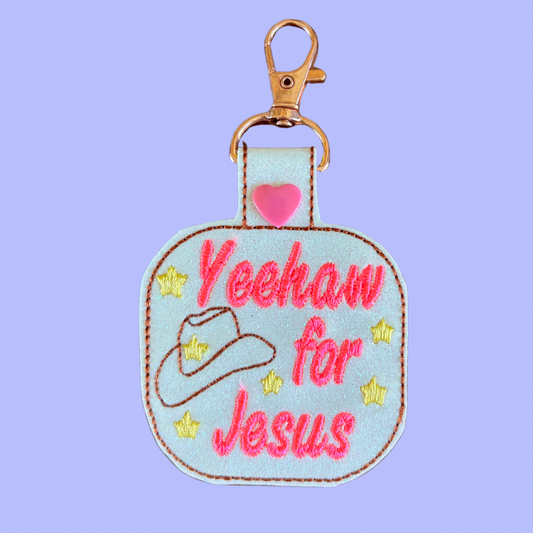 Yeehaw for Jesus Glitter Keychain with Rose Gold Hardware