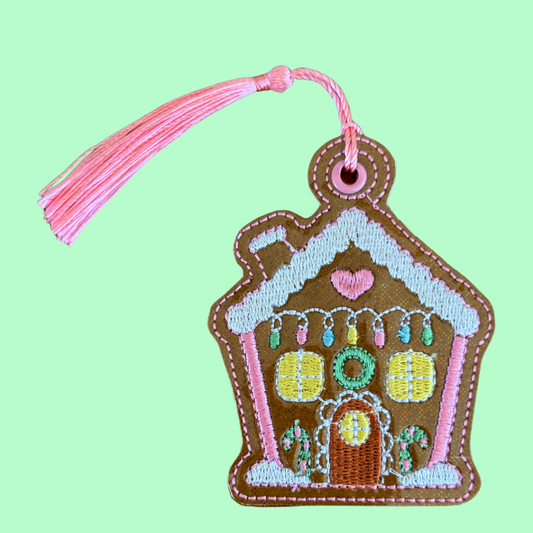 Gingerbread House Pastel Glitter Bookmark