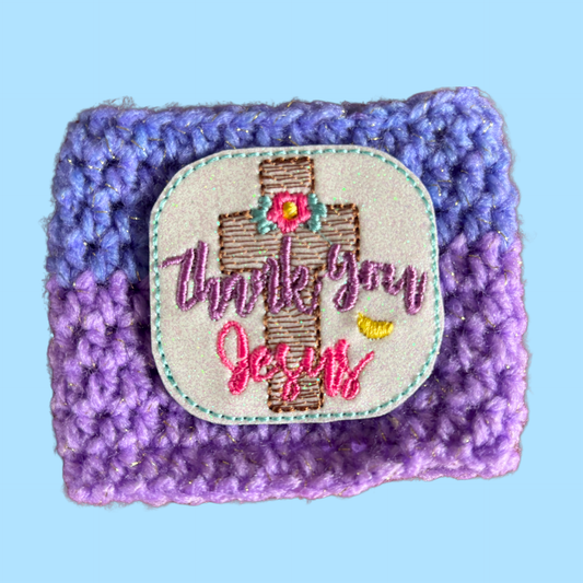 Thank You Jesus Crochet Coffee Cozy with Glitter Embroidery Accent
