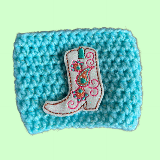 Cowgirl Boot Crochet Coffee Cozy with Glitter Embroidery Accent