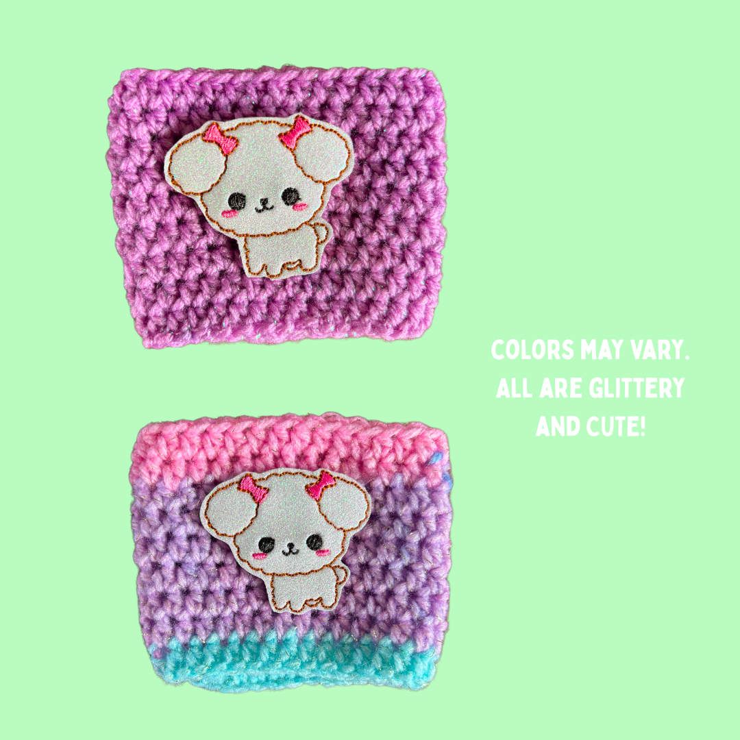 Dog Crochet Coffee Cozy with Glitter Embroidery Accent