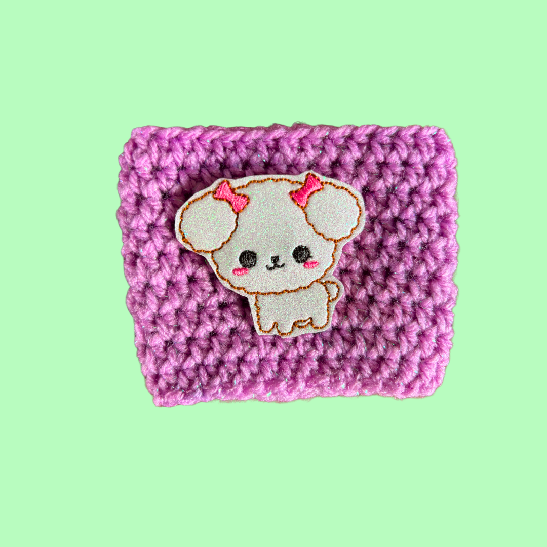 Dog Crochet Coffee Cozy with Glitter Embroidery Accent